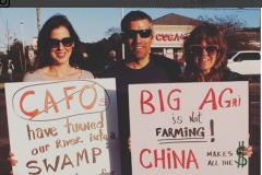 Photo Dana Sargent's phone: Emily Donovan (Clean Cape Fear) and CFRW's Kemp Burdette and Dana Sargent (from left) CAFO protest, Wilmington, February 24, 2018